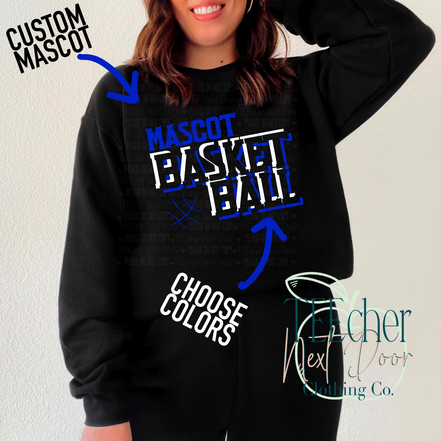 custom basketball crewneck with a custom mascot and colors for design