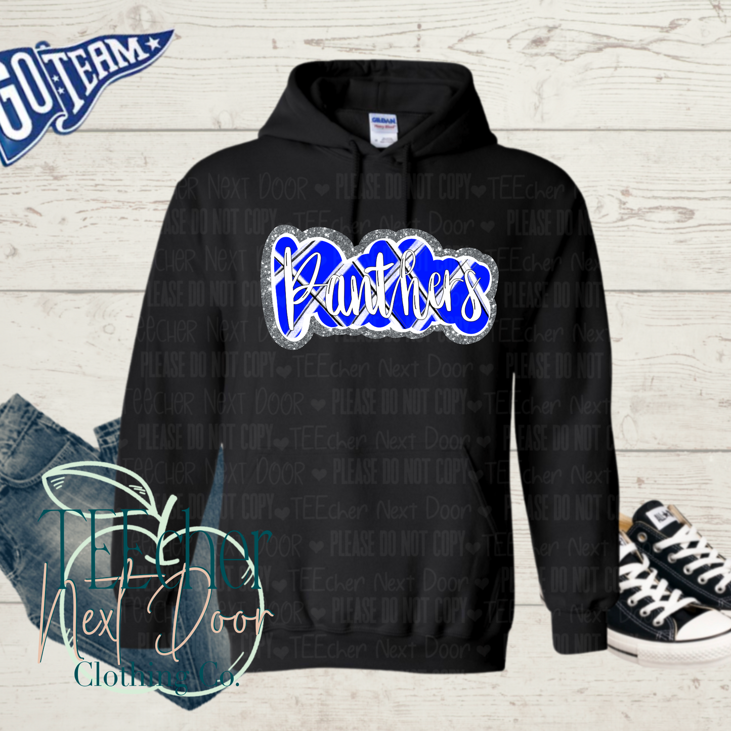 Blue Panthers Plaid Script