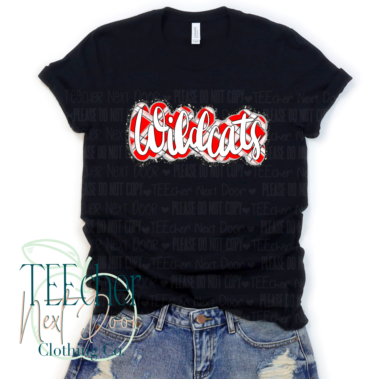 Thornwilde- Red Wildcats Plaid Script