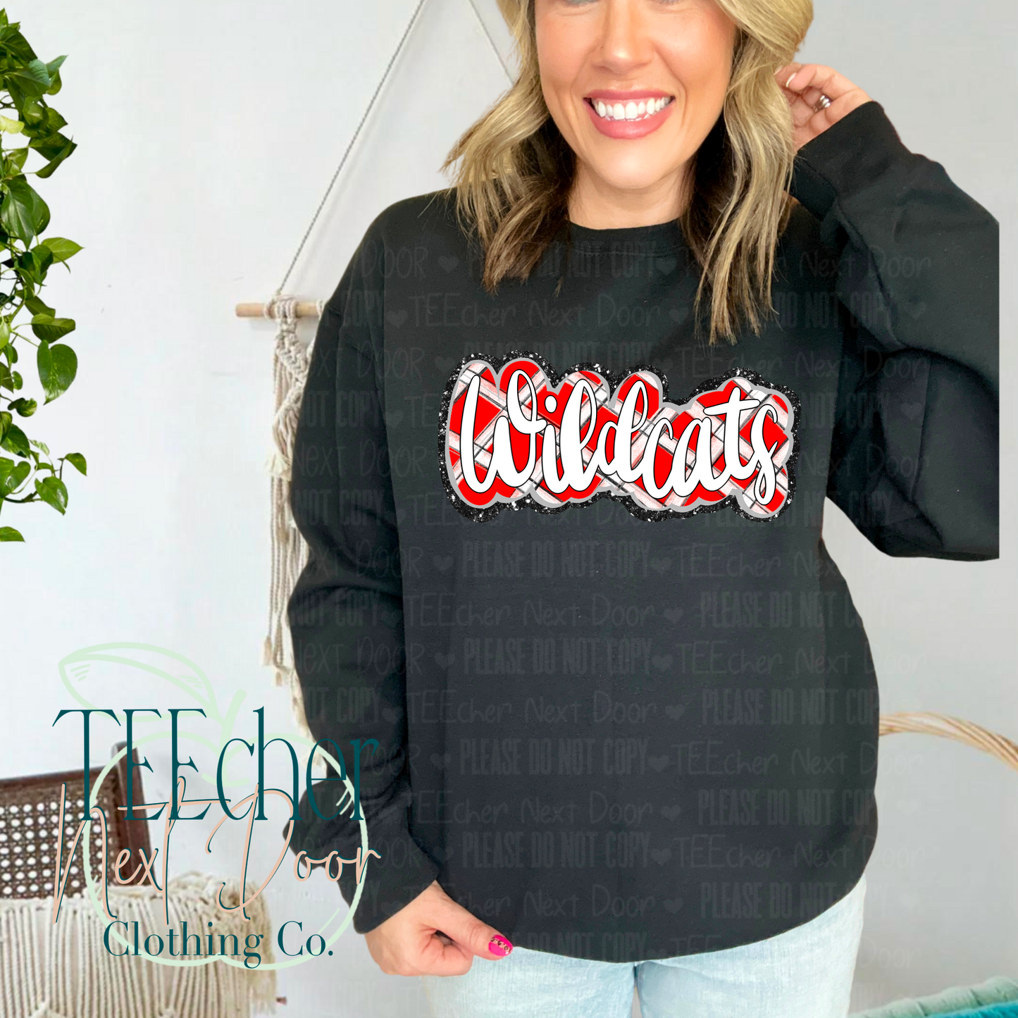 Thornwilde- Red Wildcats Plaid Script