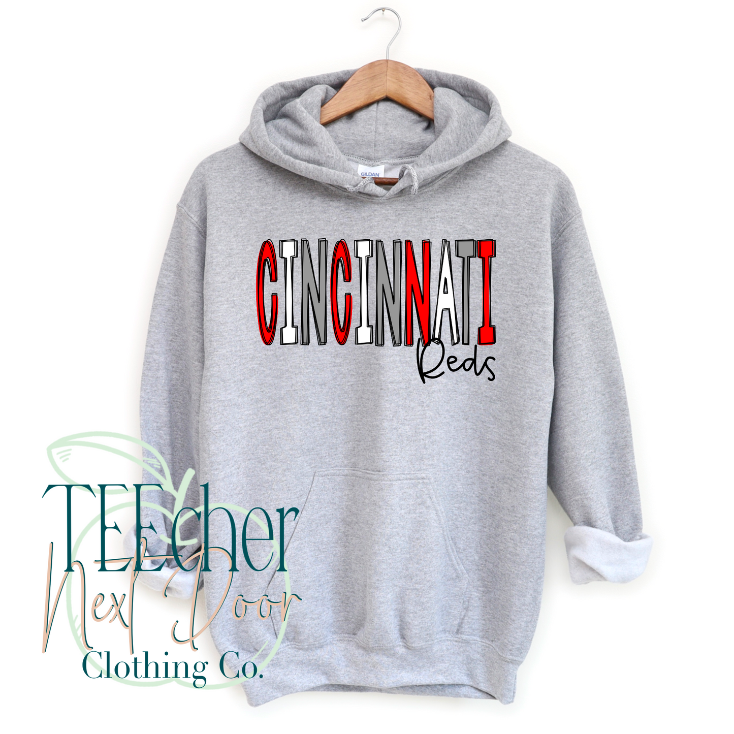 Gray Cincinnati Baseball Hand Drawn