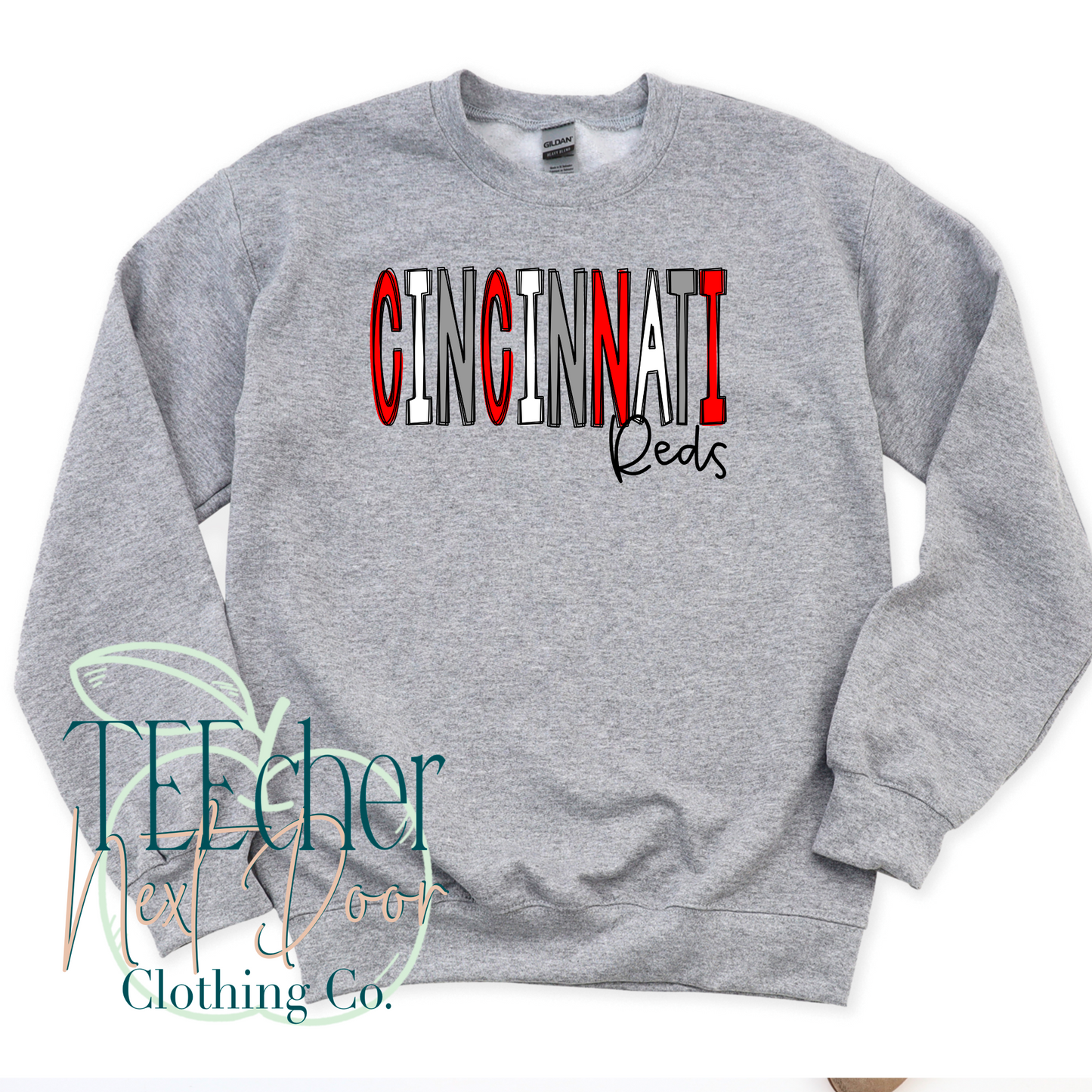 Gray Cincinnati Baseball Hand Drawn