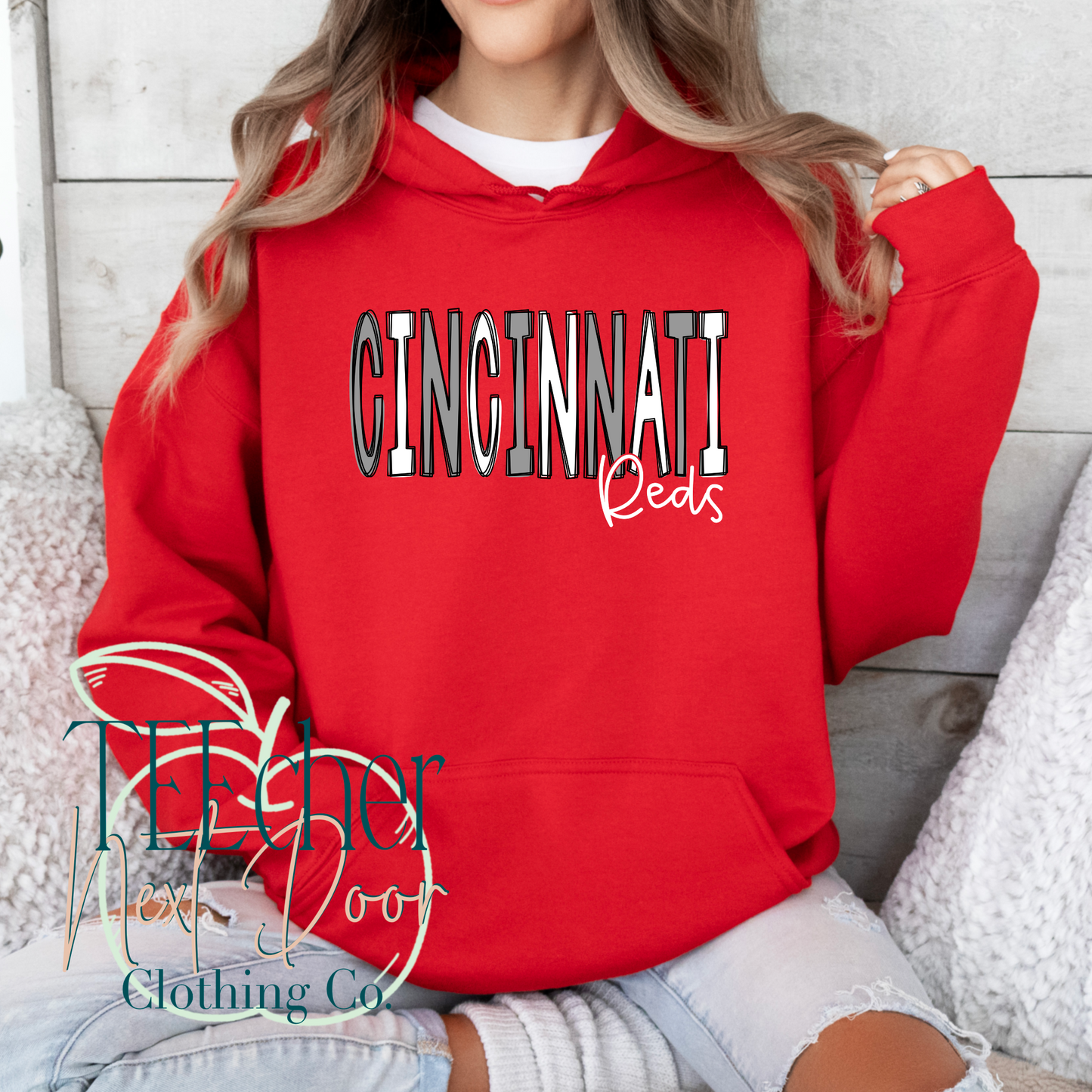 Red Cincinnati Baseball Hand Drawn