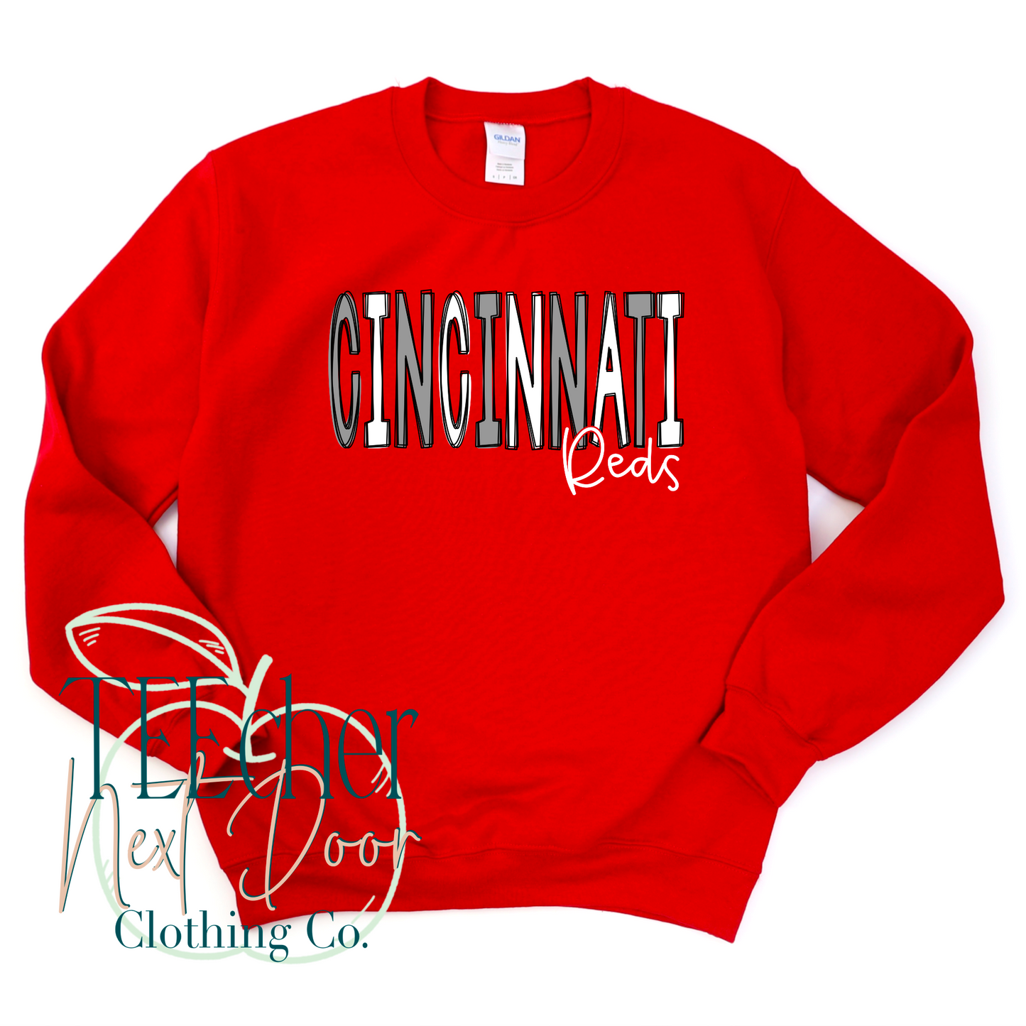 Red Cincinnati Baseball Hand Drawn