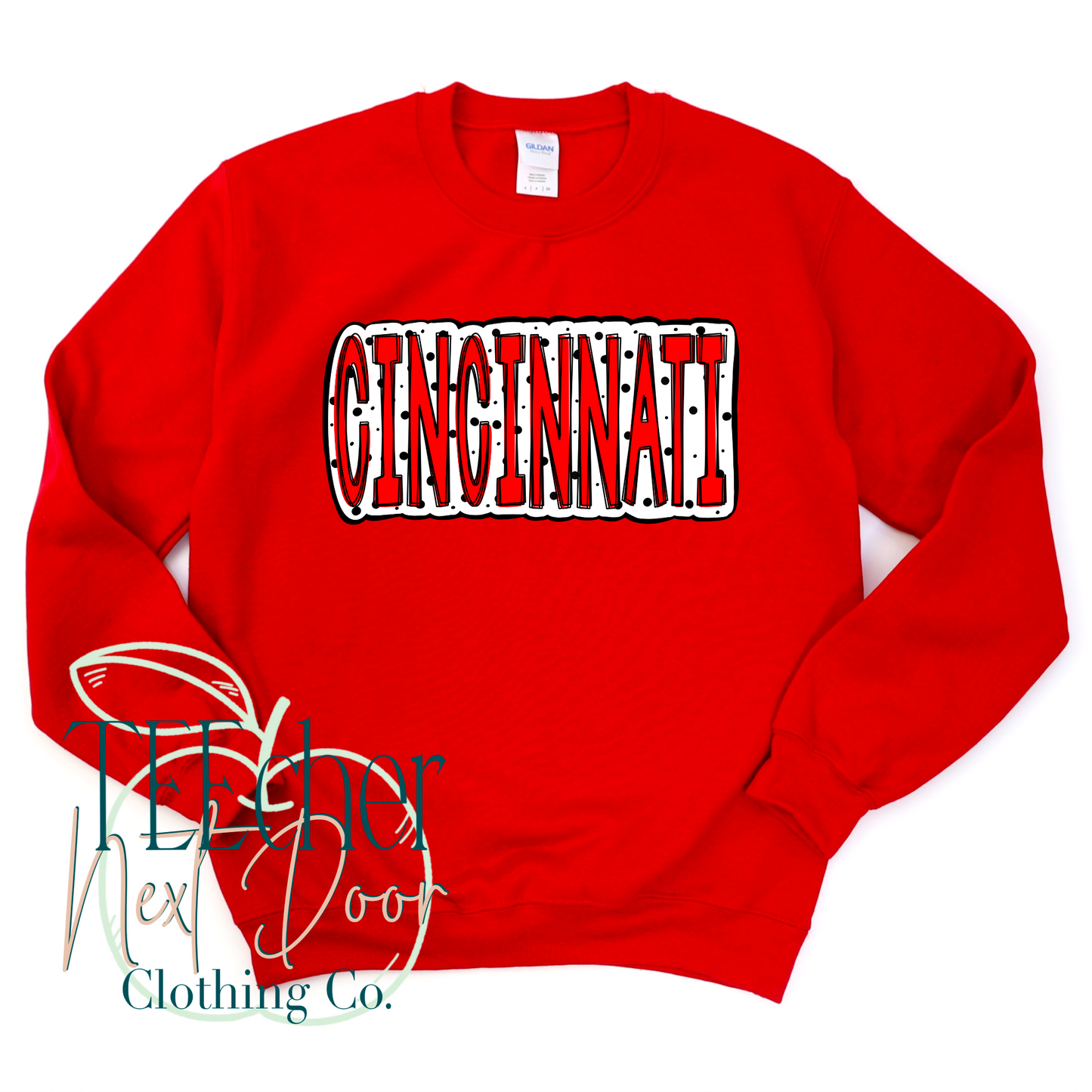 Red Spotted Cincinnati Baseball Hand Drawn
