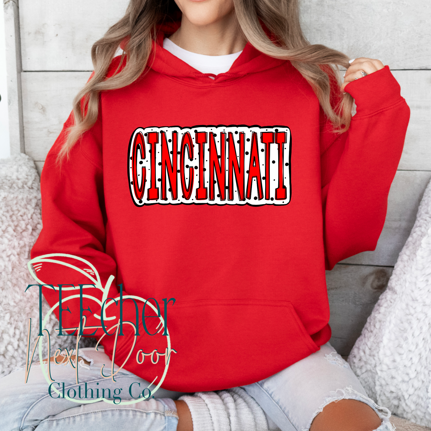 Red Spotted Cincinnati Baseball Hand Drawn