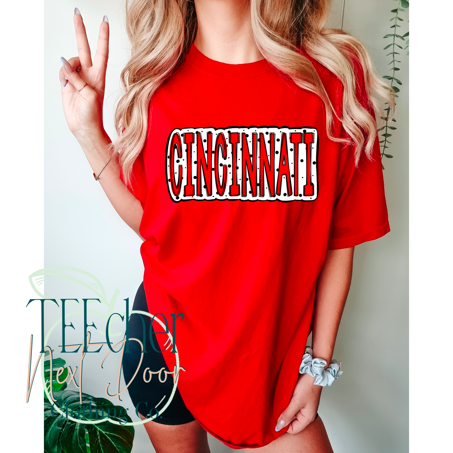Red Spotted Cincinnati Baseball Hand Drawn