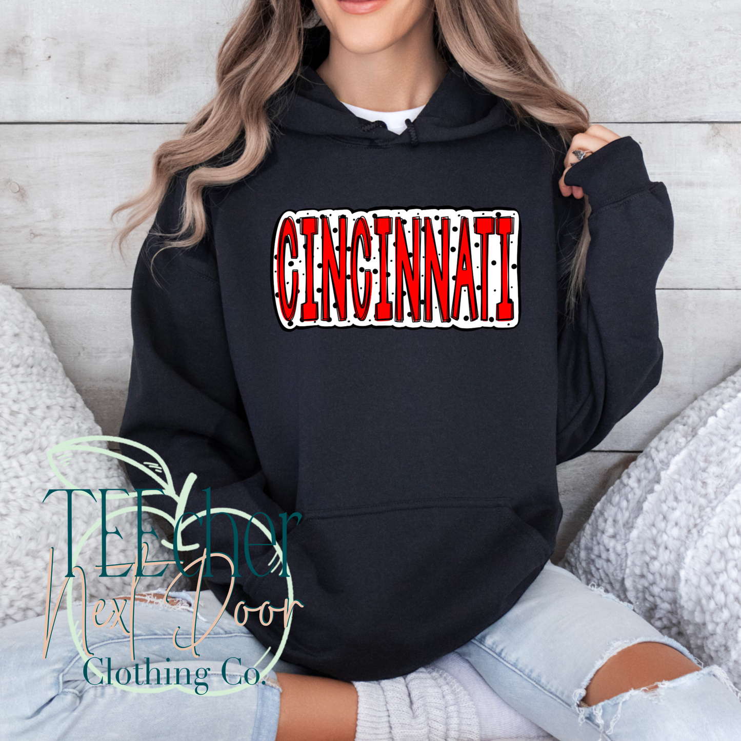 Black Spotted Cincinnati Baseball Hand Drawn