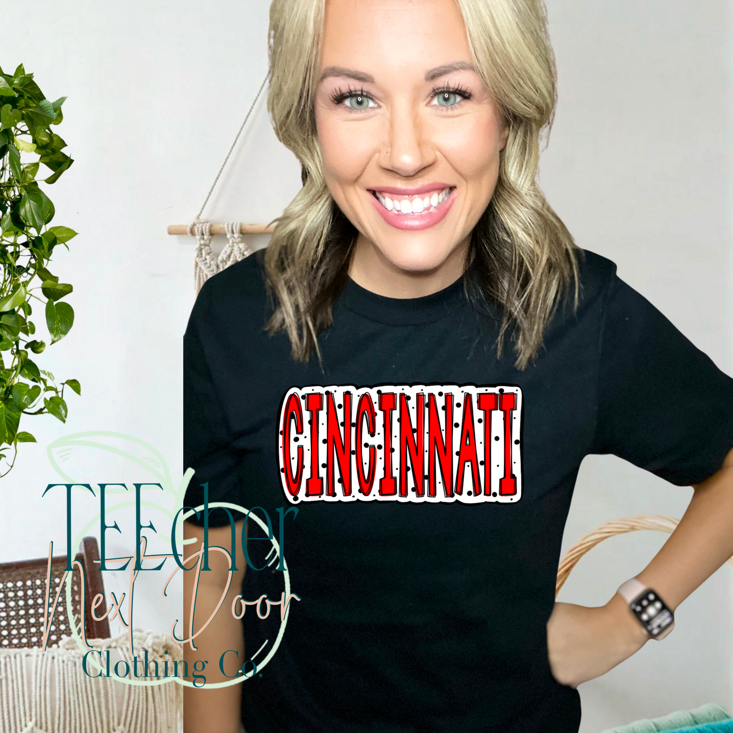 Black Spotted Cincinnati Baseball Hand Drawn