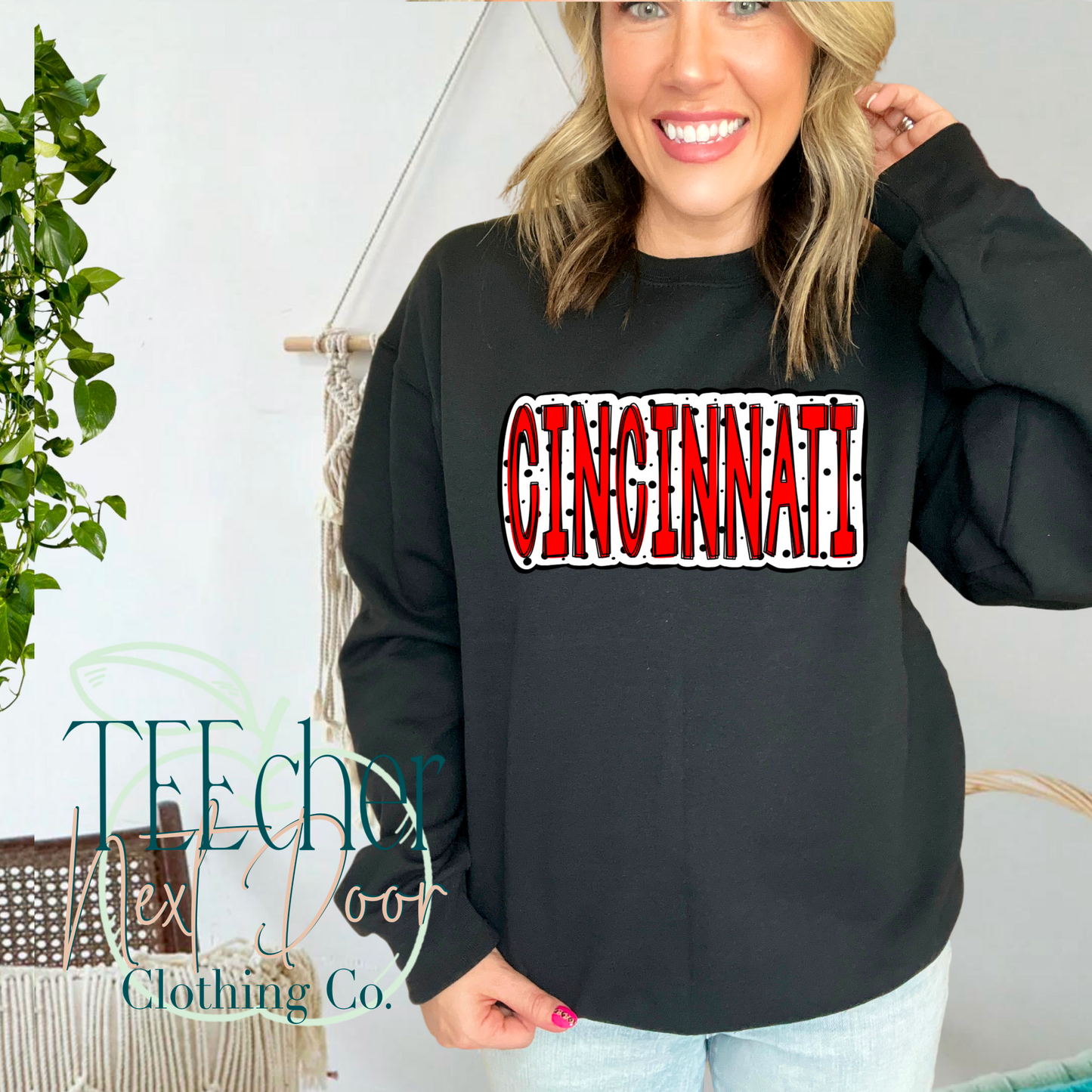 Black Spotted Cincinnati Baseball Hand Drawn