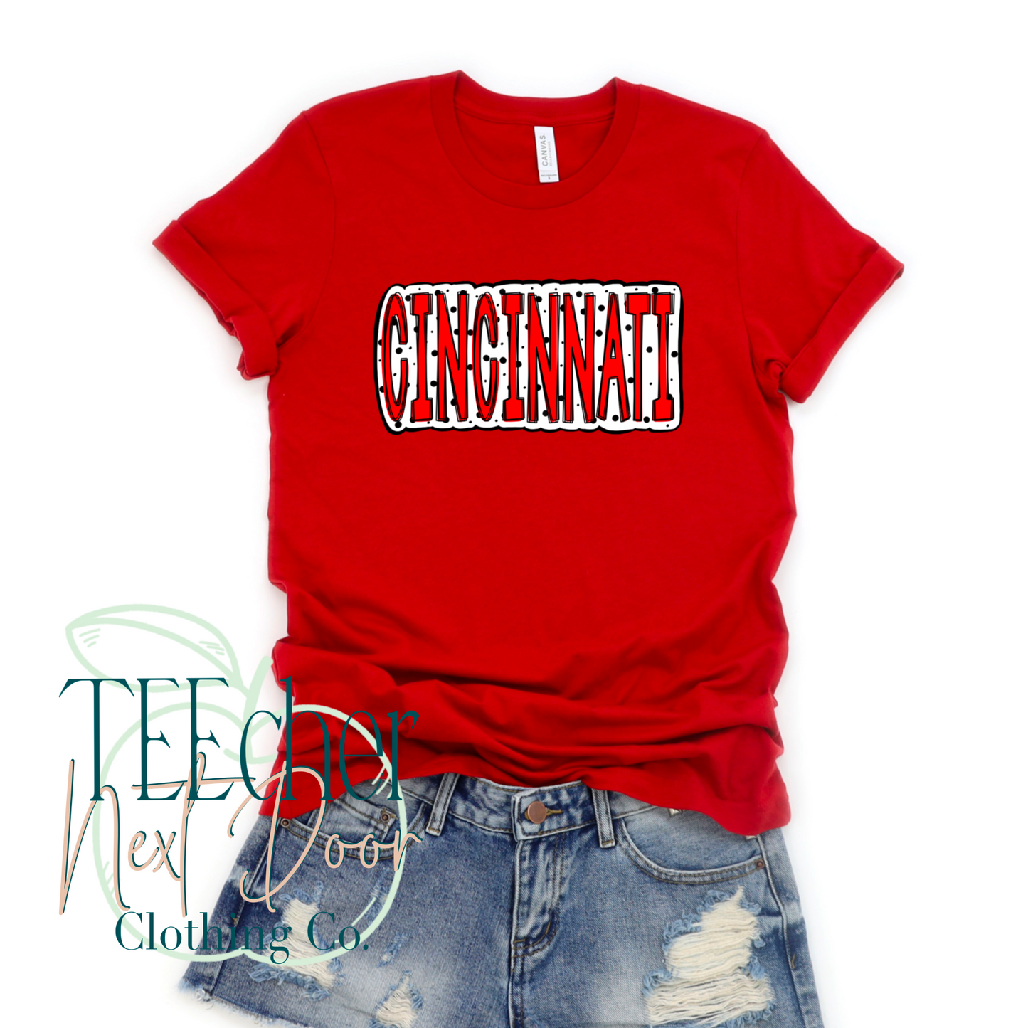 Red Spotted Cincinnati Baseball Hand Drawn