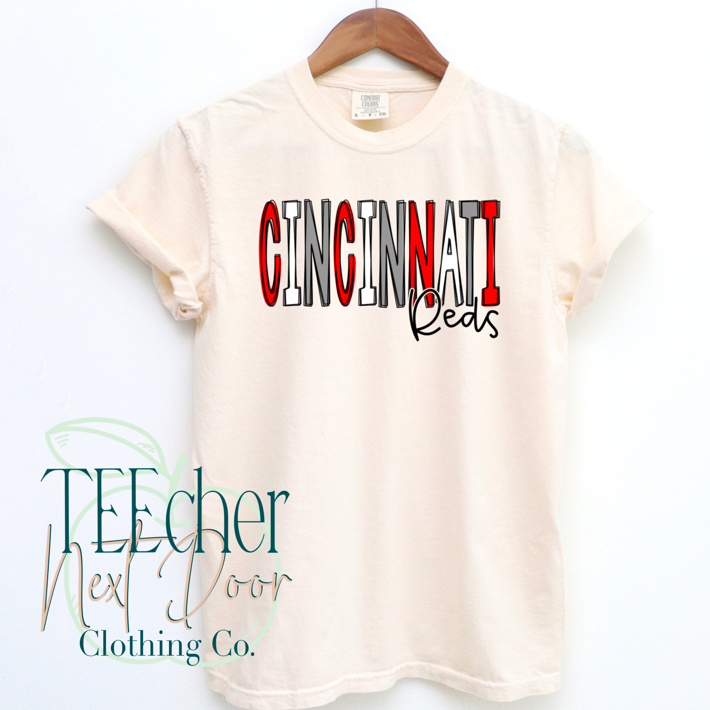 Cream Cincinnati Baseball Hand Drawn