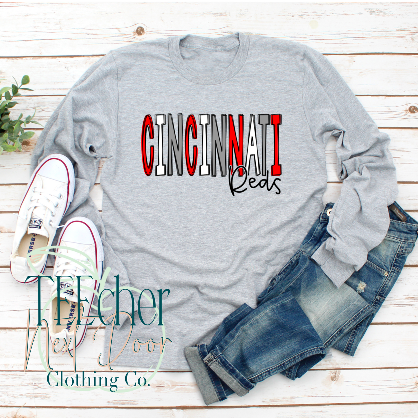 Gray Cincinnati Baseball Hand Drawn