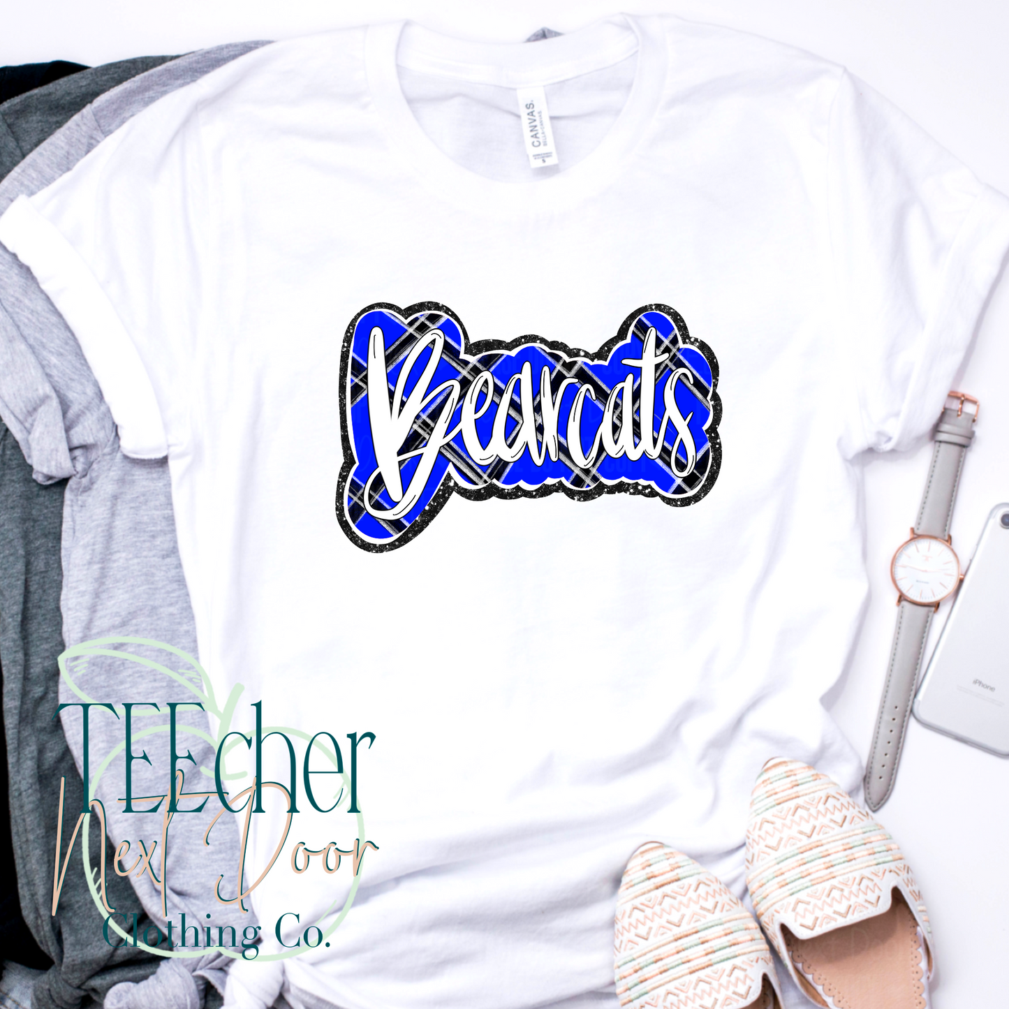 Blue Bearcats Plaid Script