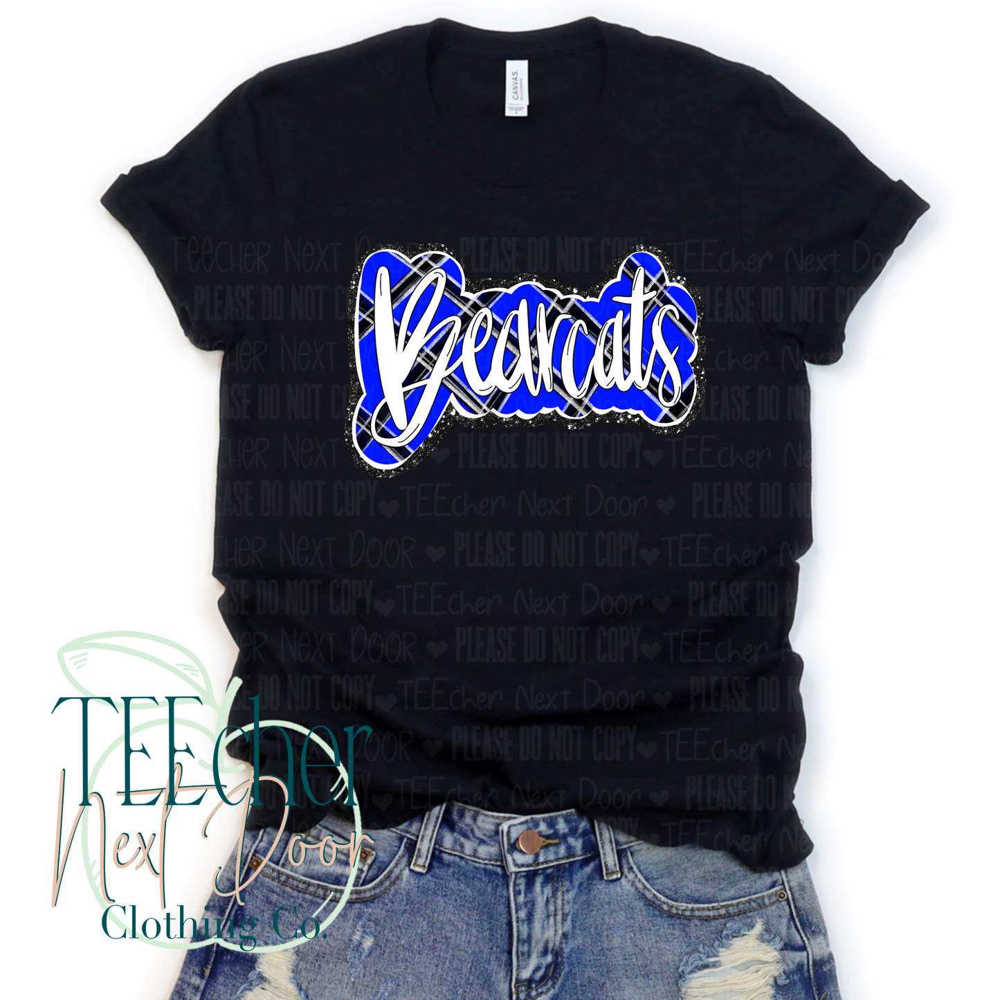 Blue Bearcats Plaid Script