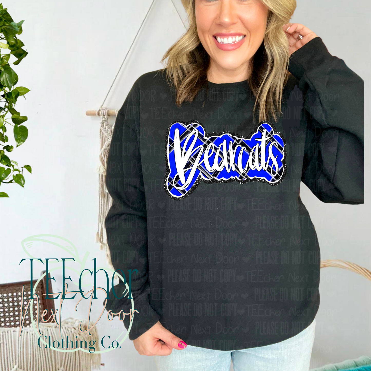 Blue Bearcats Plaid Script