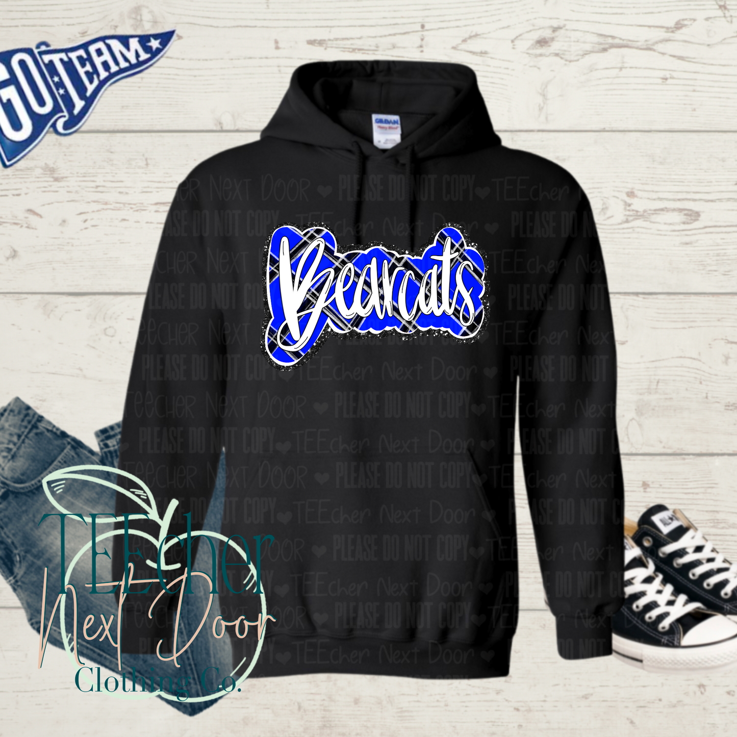 Blue Bearcats Plaid Script