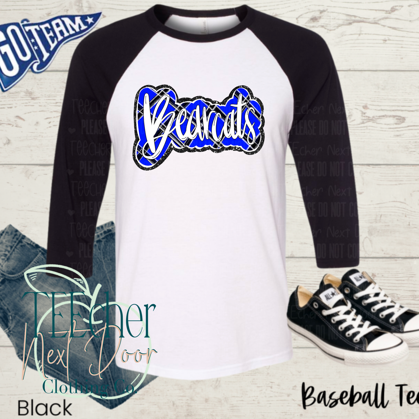 Blue Bearcats Plaid Script