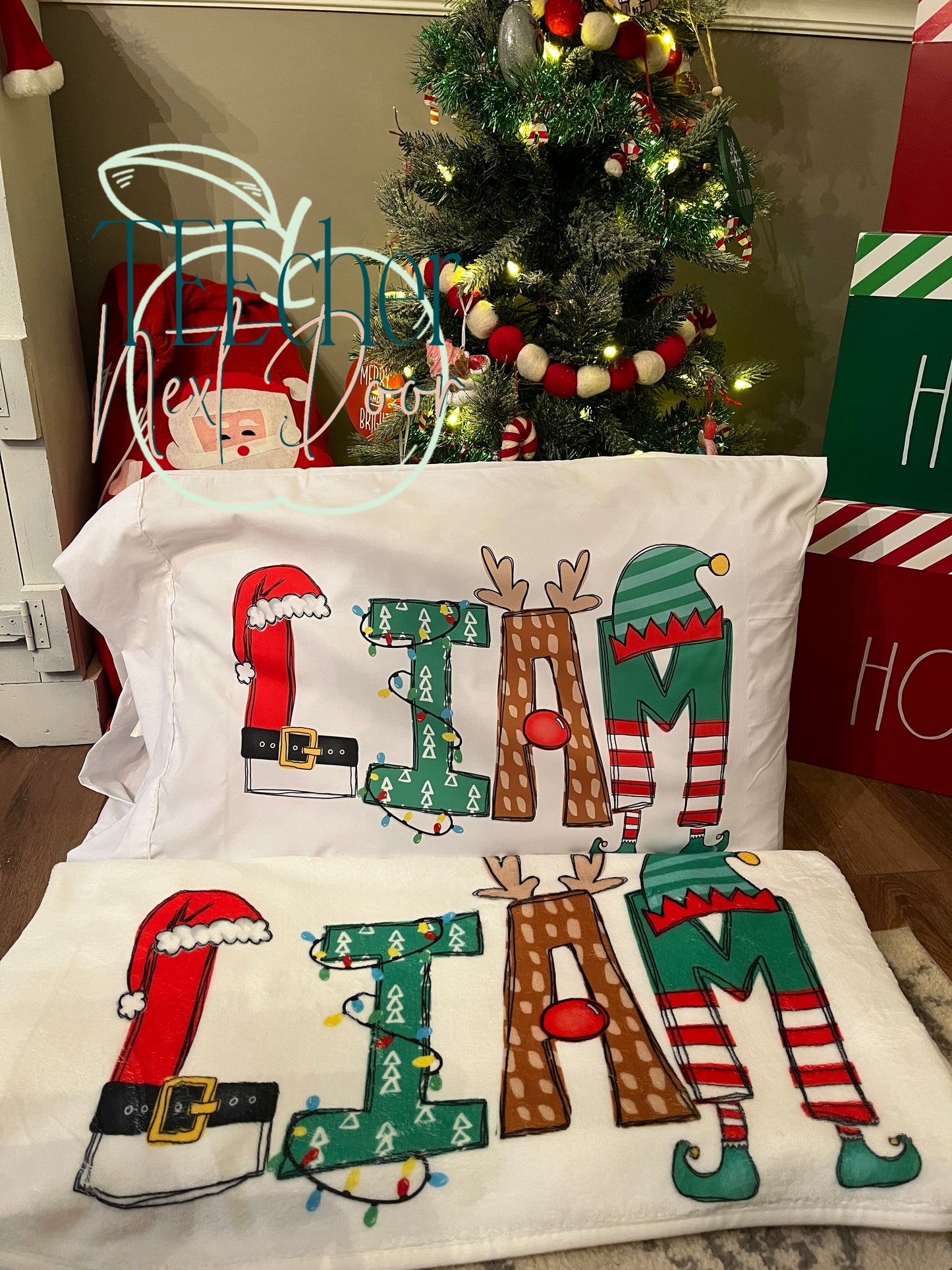 Personalized Christmas PIllow. Personalized Christmas Blanket.