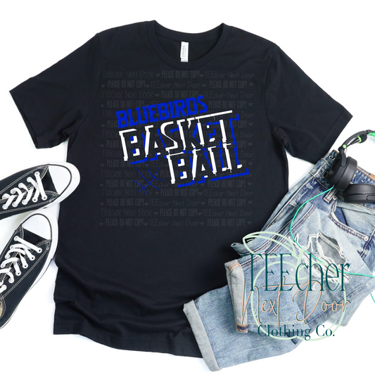 black tee with bluebirds basketball