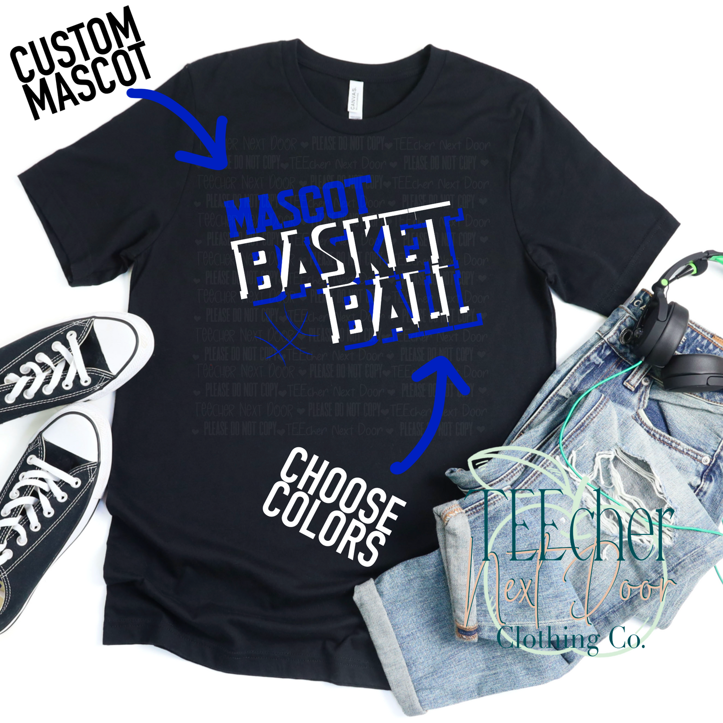 custom basketball tshirt with a custom mascot and colors for design