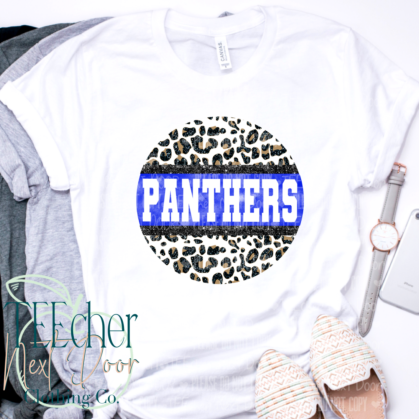 Blue Panthers Round Leopard