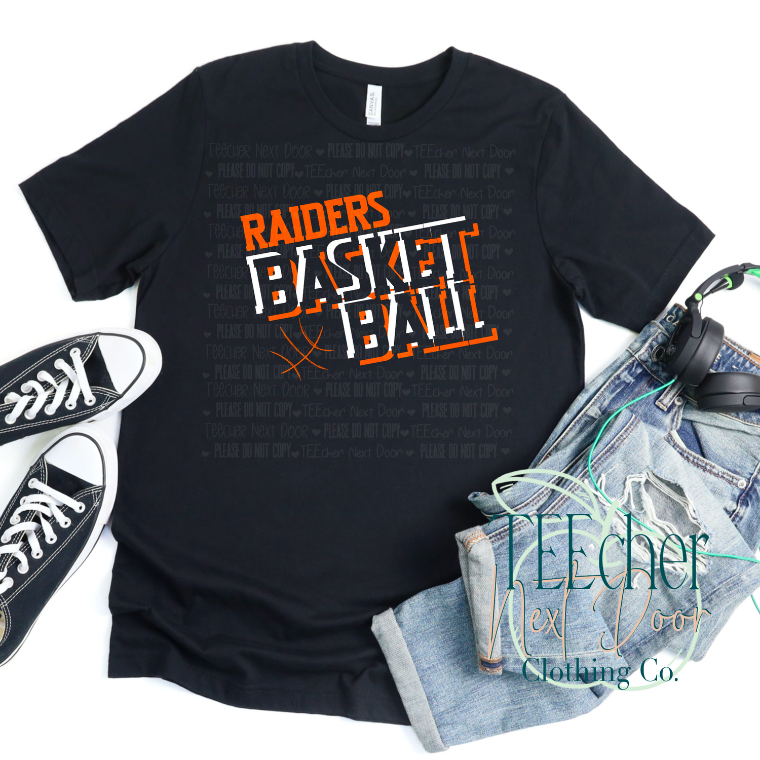 black tee with orange raiders basketball
