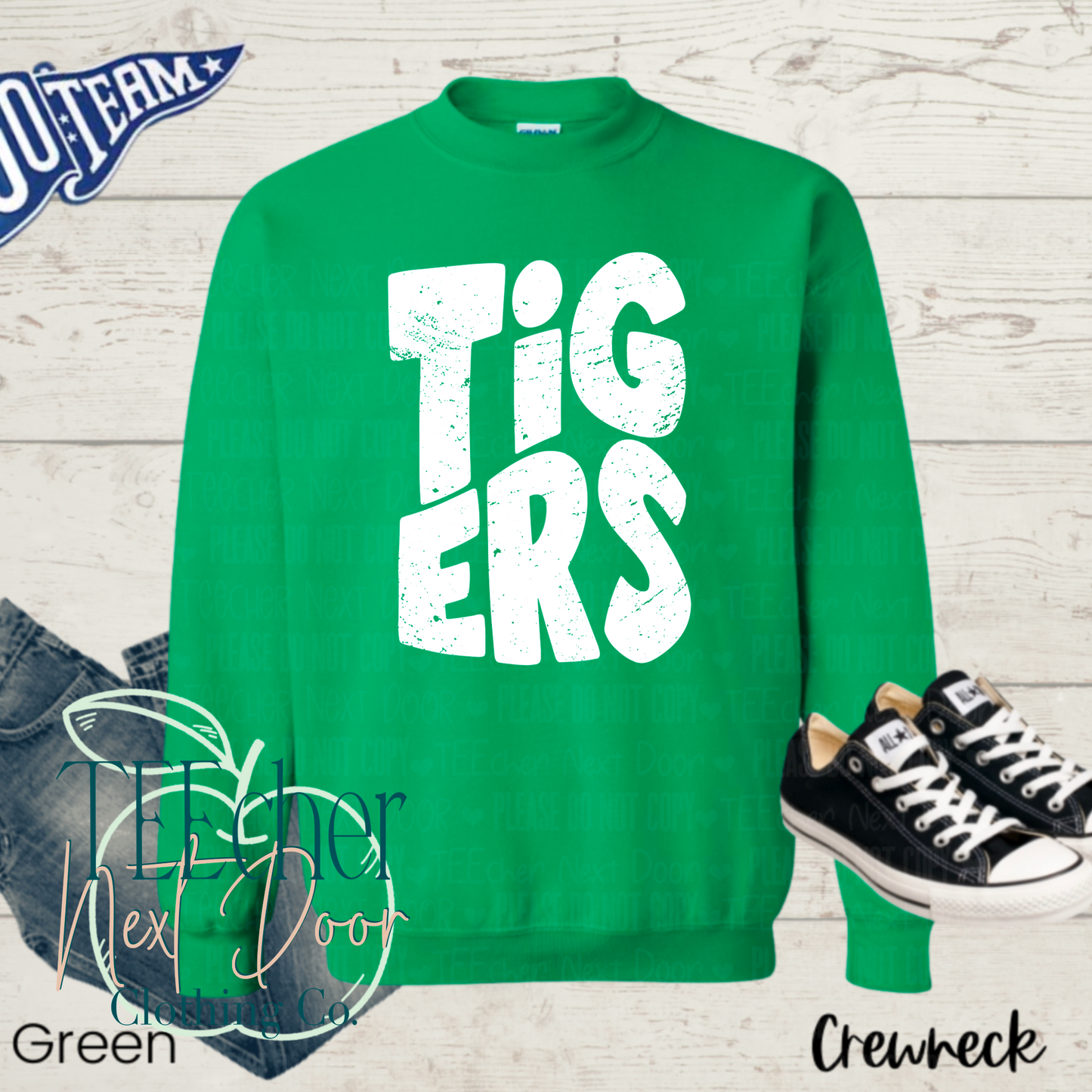 Tigers Wavy Distressed- Green