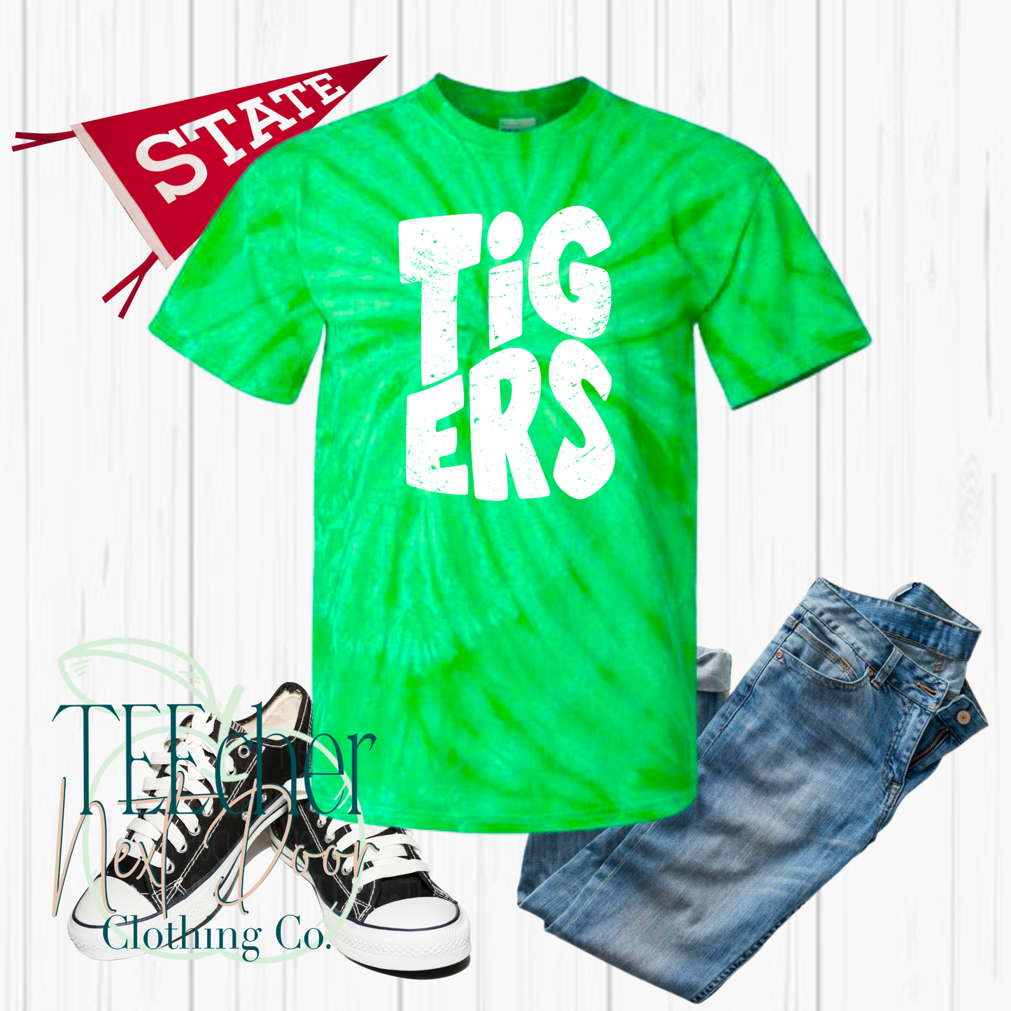 Tigers Wavy Distressed- Green