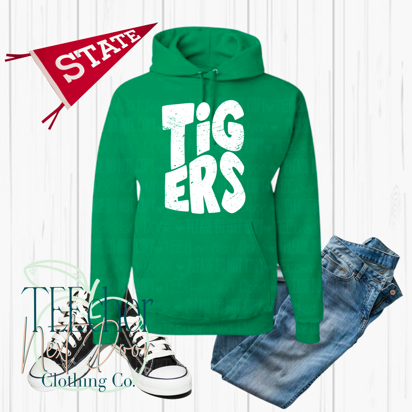 Tigers Wavy Distressed- Green