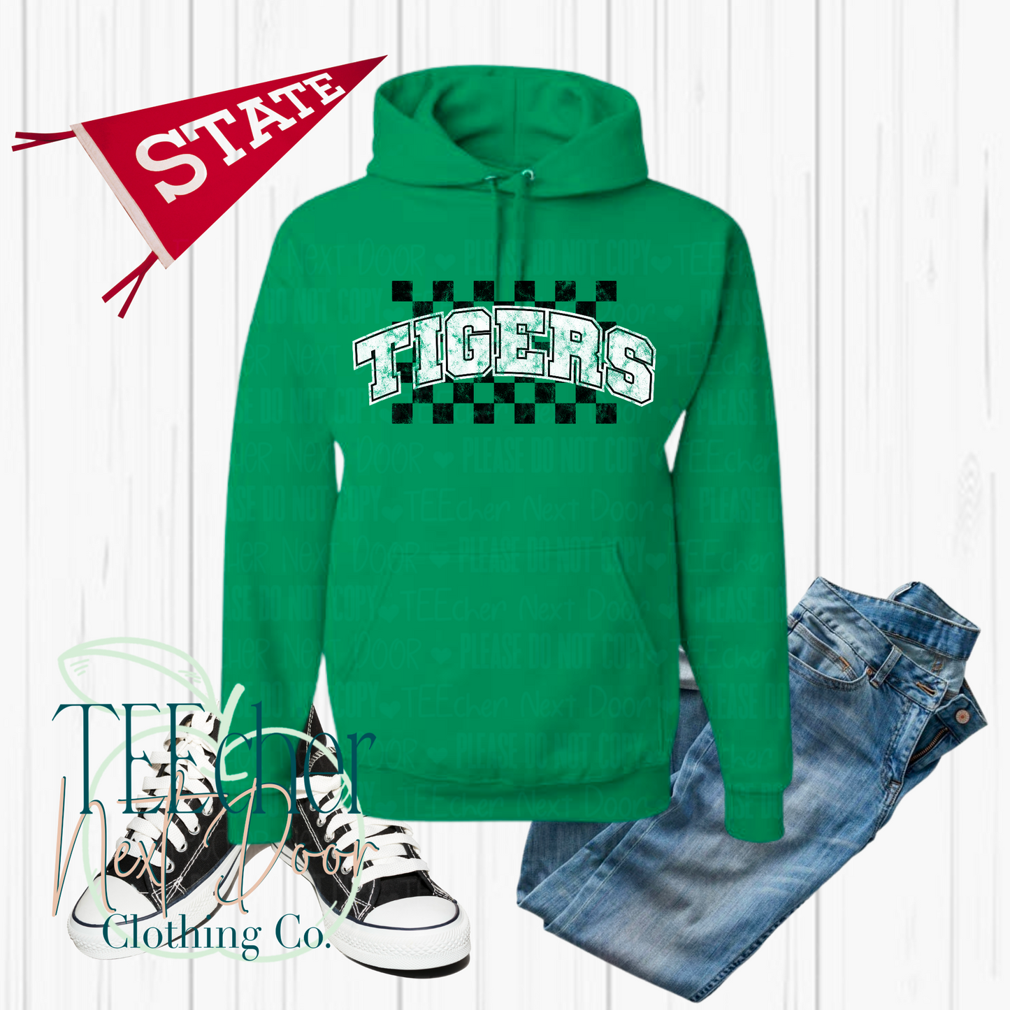 Tigers Checkered Distressed- Green