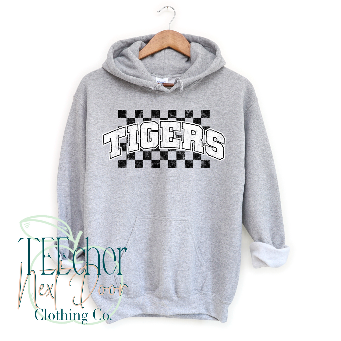 Tigers Checkered Distressed- Gray