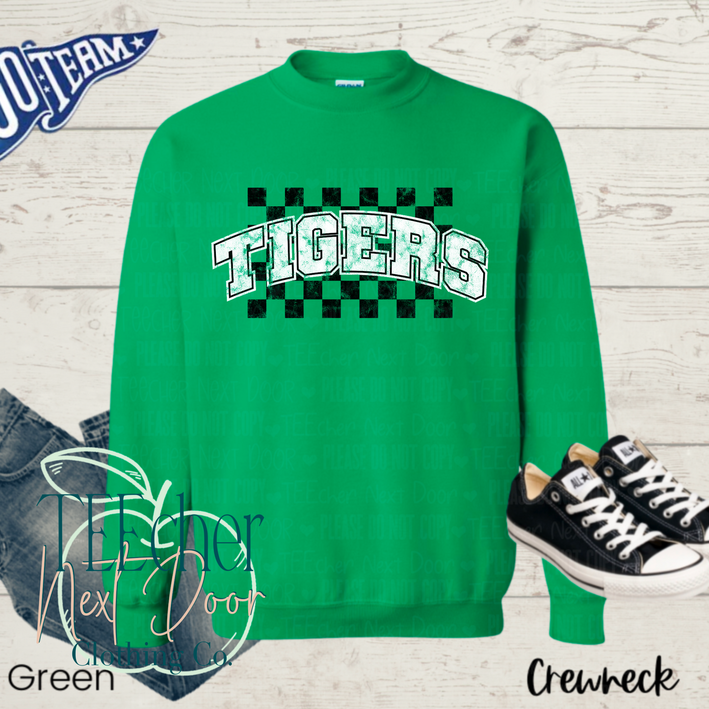 Tigers Checkered Distressed- Green