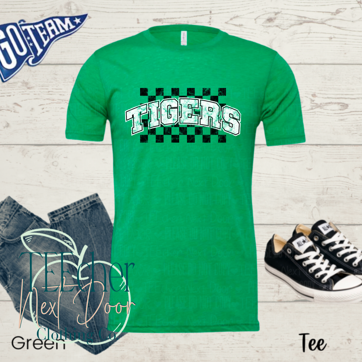 Tigers Checkered Distressed- Green