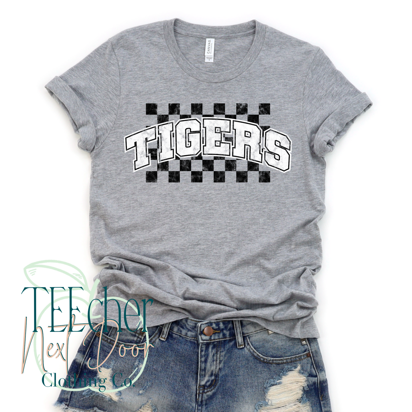 Tigers Checkered Distressed- Gray