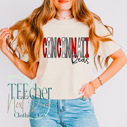 Cream Cincinnati Baseball Hand Drawn