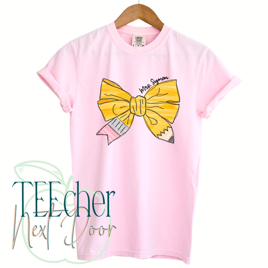 Pink Pencil Bow- Custom Name