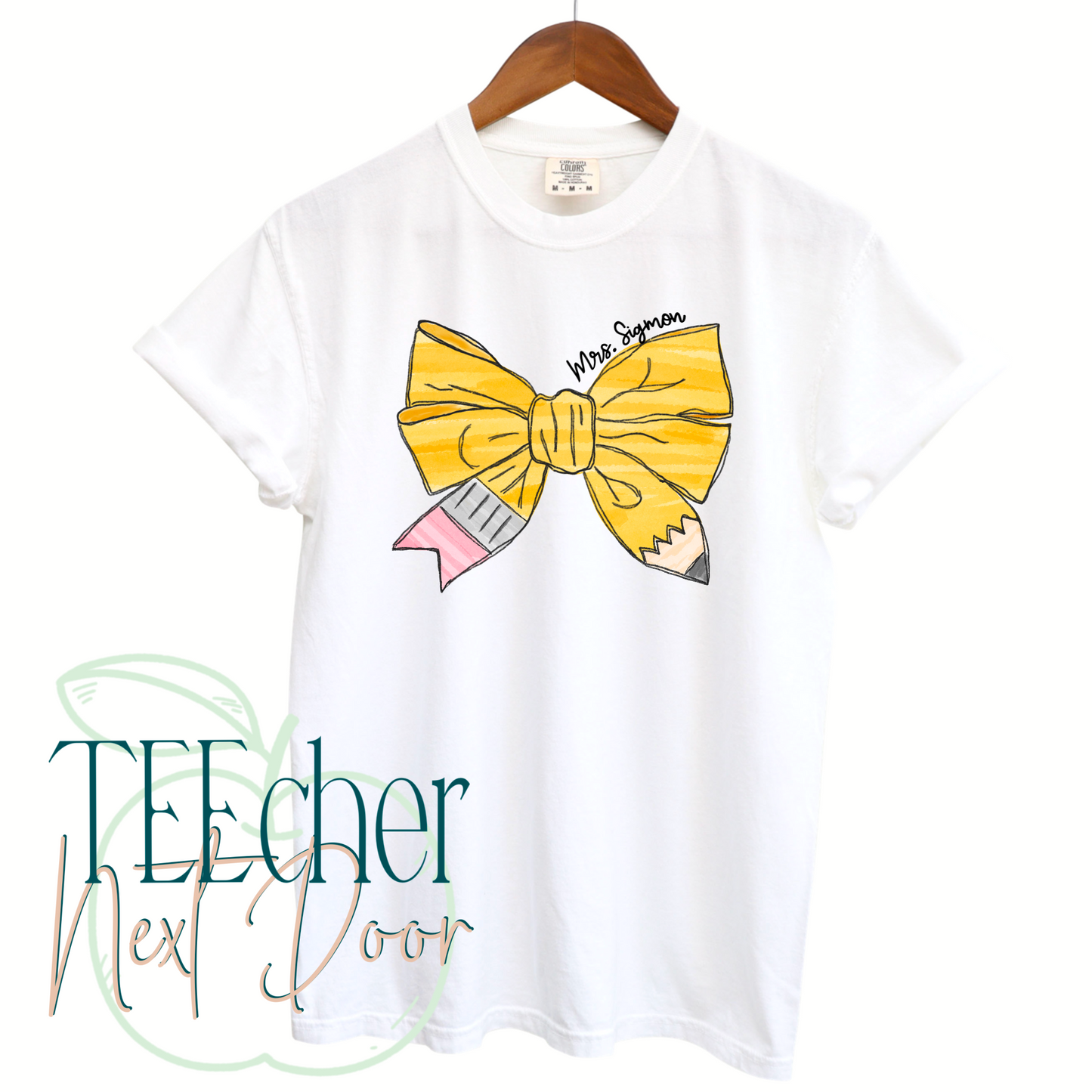 White Pencil Bow- Custom Name