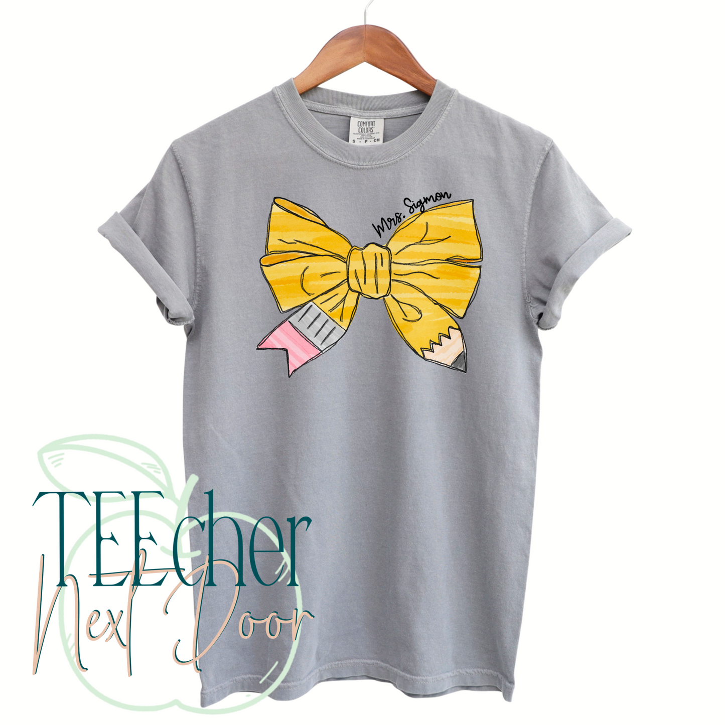 Gray Pencil Bow- Custom Name