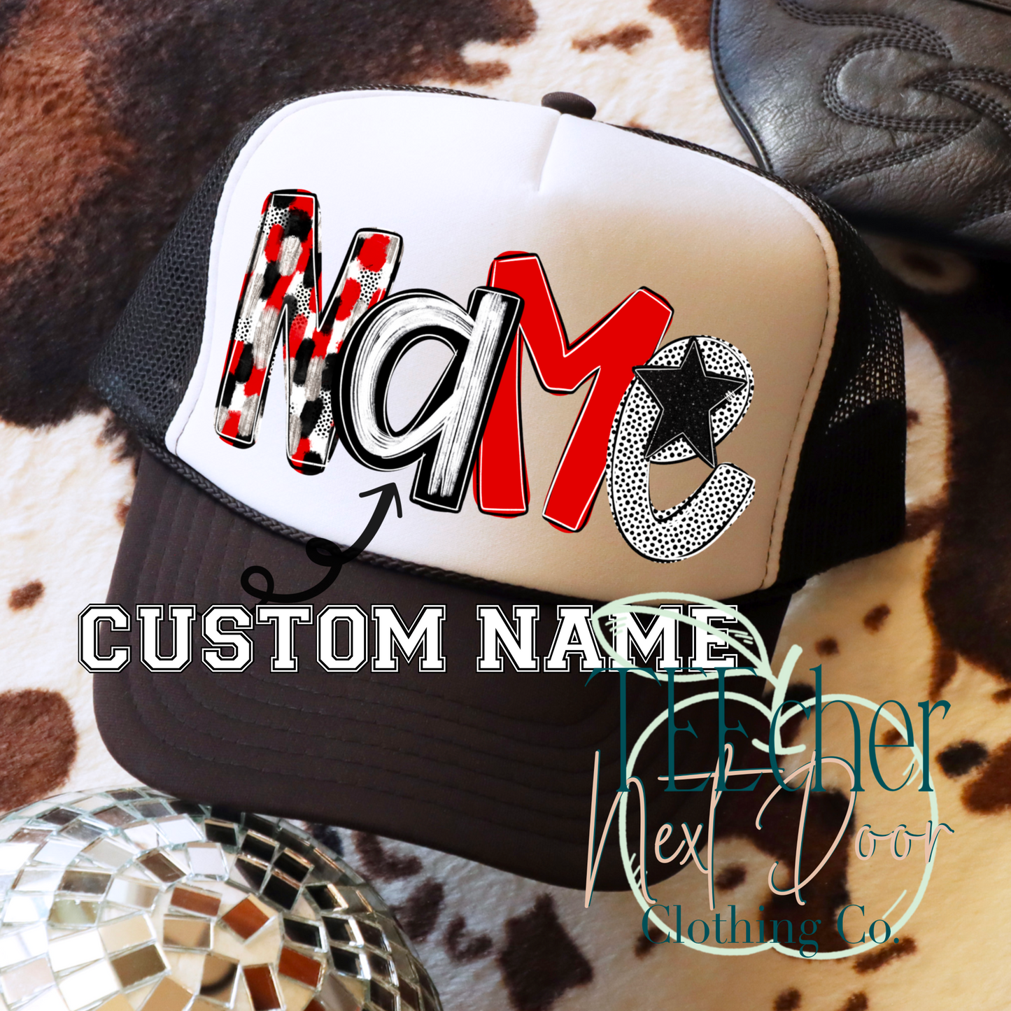 Red Poppy Custom Name Trucker Hat