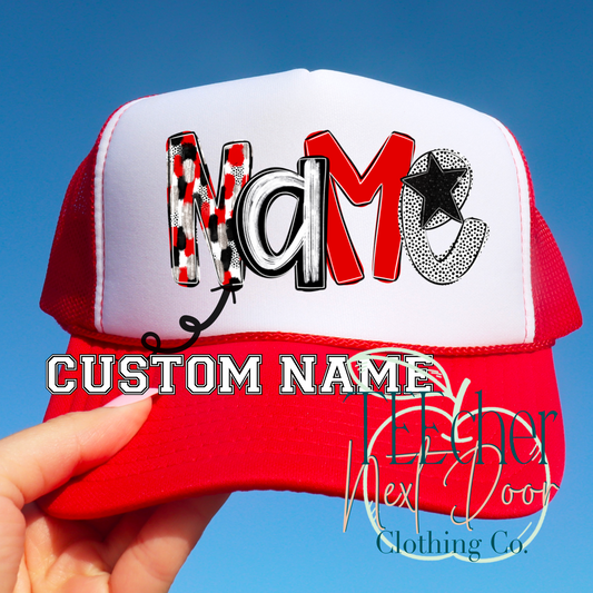 Red Poppy Custom Name Trucker Hat