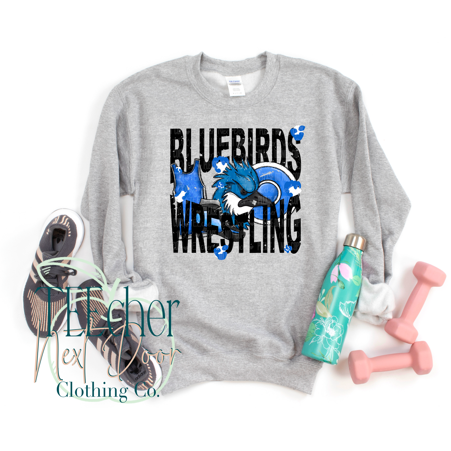 Bluebirds Wrestling Geometric- Distressed