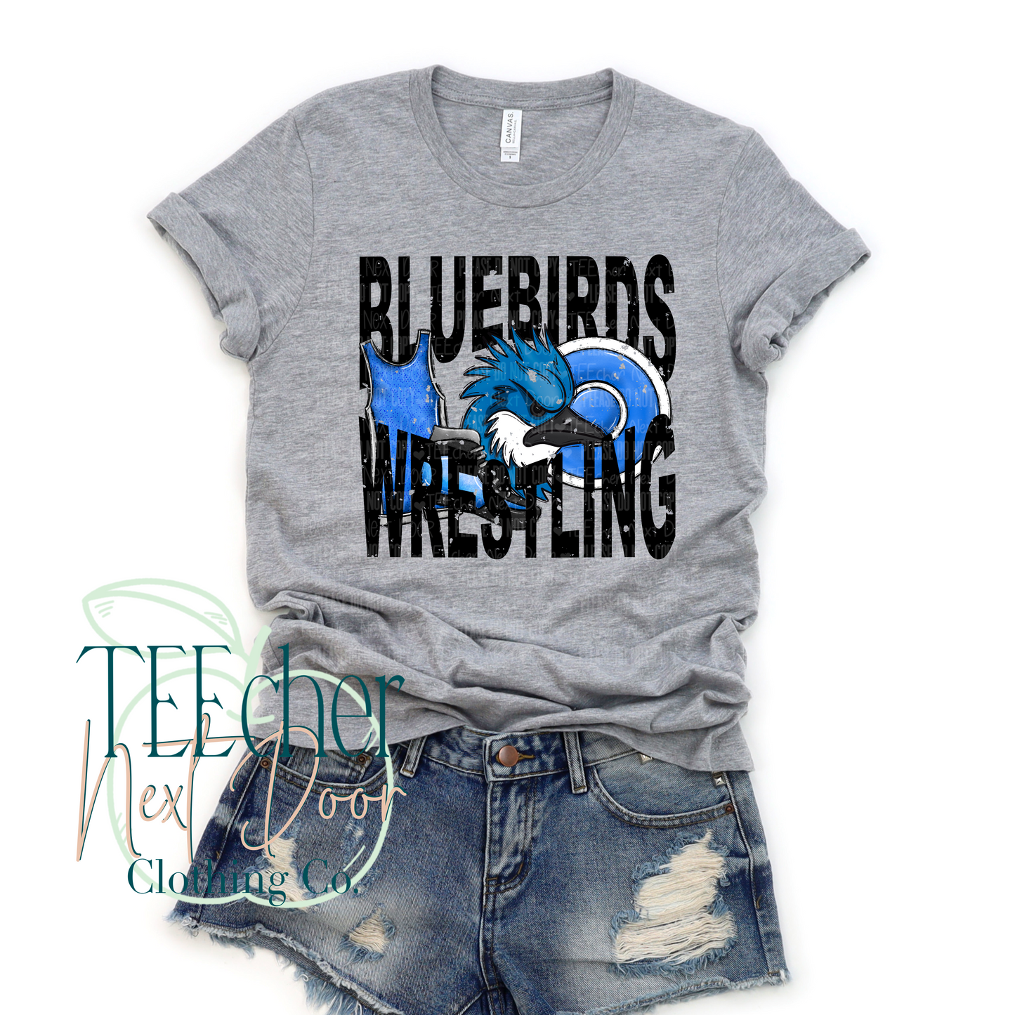 Bluebirds Wrestling Geometric- Distressed