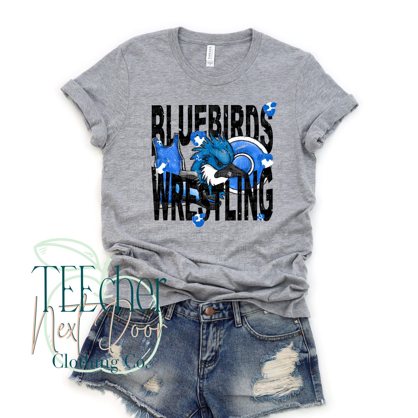 Bluebirds Wrestling Geometric- Distressed