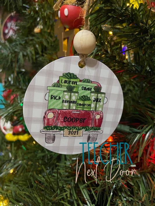 Family Truck Christmas Ornament